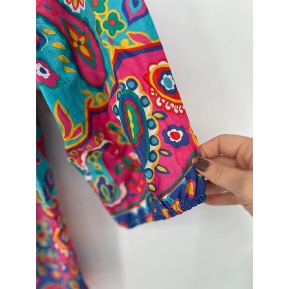 Talbots Fiesta Paisley Tassel Cotton Popover Top Blouse Size 1X Colorful Artsy - Picture 5 of 9